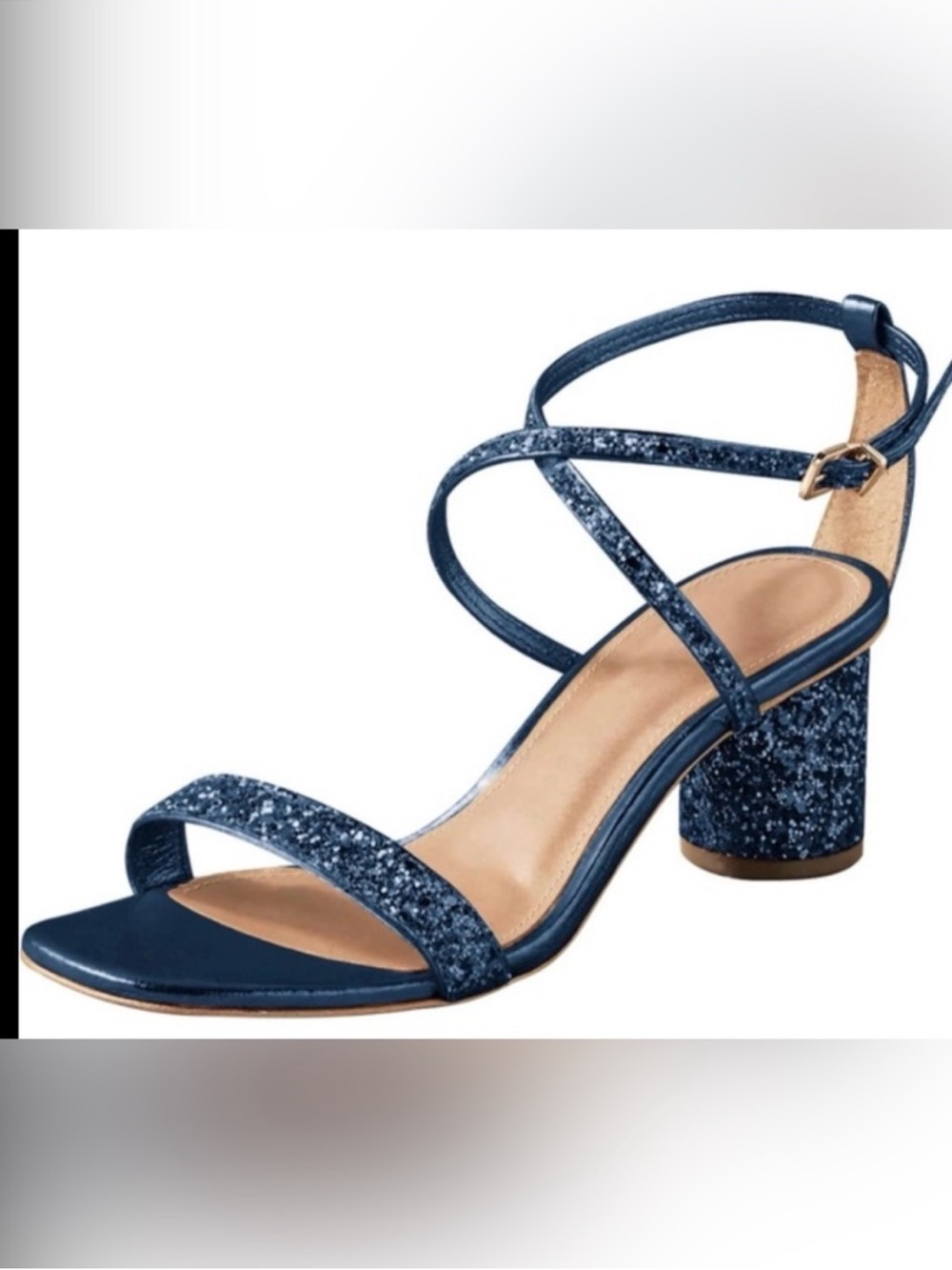 Navy Glitter Block Heel Strappy Sandal